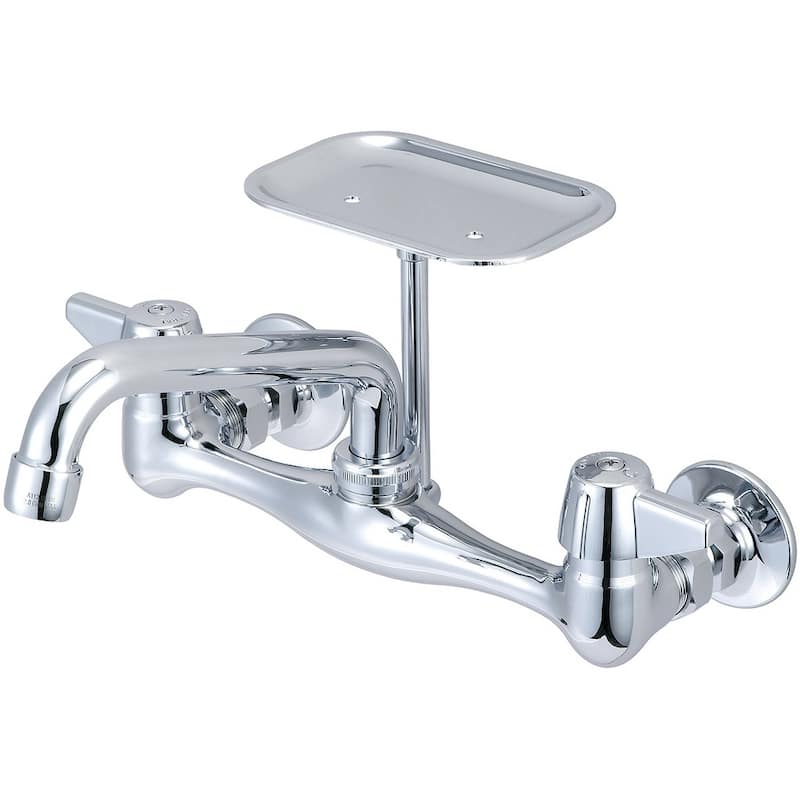 Central Brass Two Handle Wallmount Kitchen Faucet, 6" Tube Swivel Spout, 80048-UA - CHROME