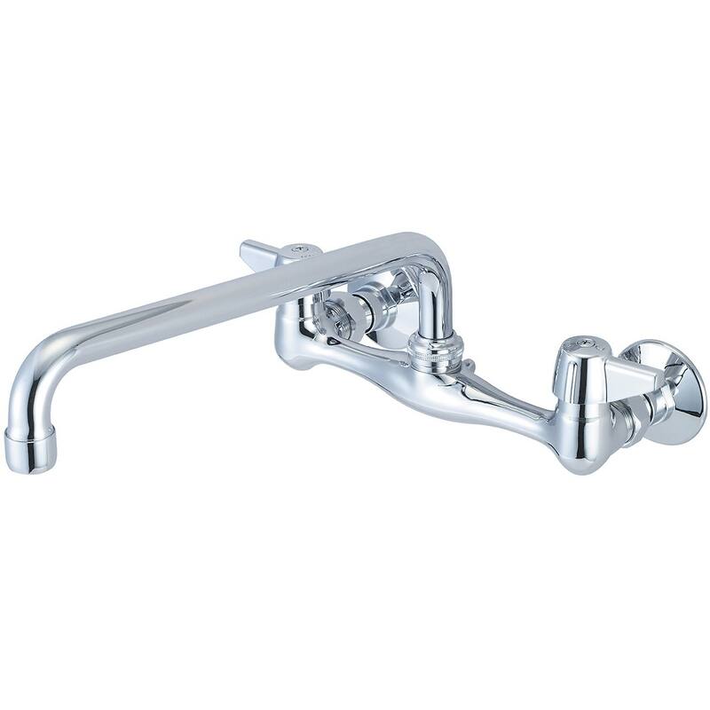 Central Brass Two Handle Wallmount Kitchen Faucet, 12" Tube Swivel Spout, - Chrome