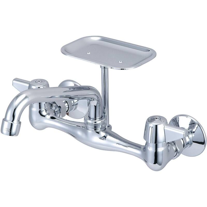 Central Brass Two Handle Wallmount Kitchen Faucet, 6" Tube Swivel Spout, - Chrome