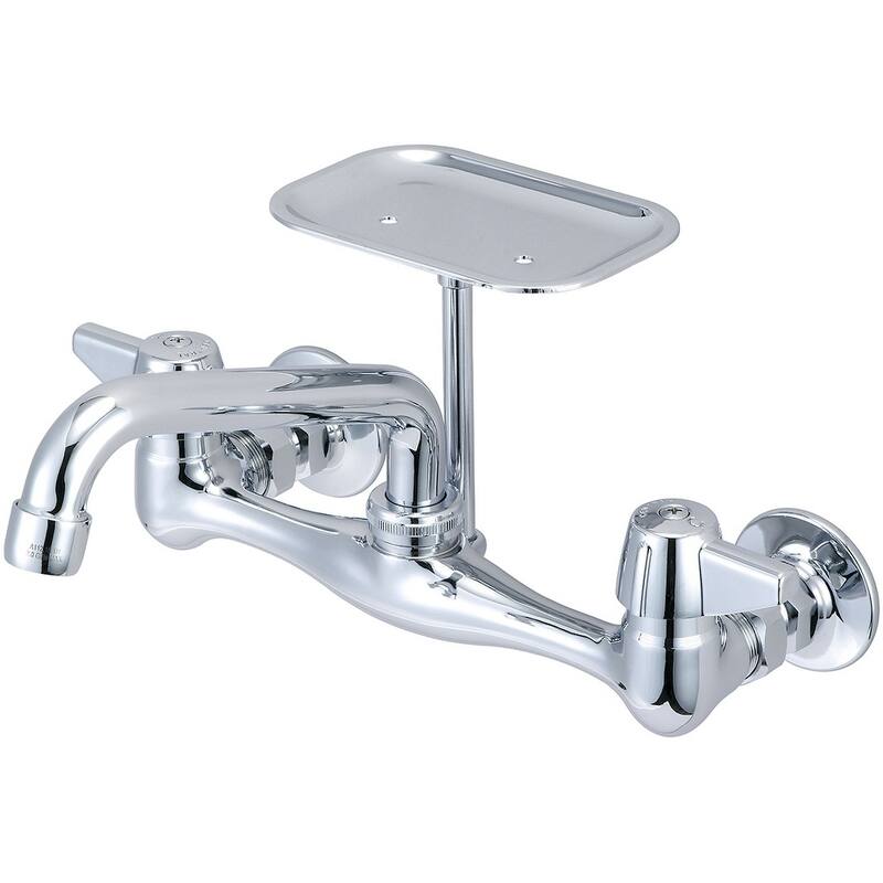 Central Brass Two Handle Wallmount Kitchen Faucet, 6" Tube Swivel Spout, - Chrome