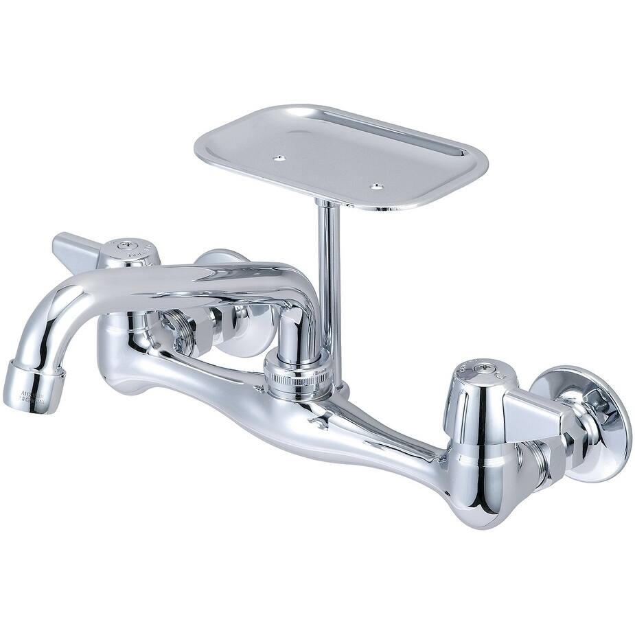Central Brass Two Handle Wallmount Kitchen Faucet, 6" Tube Swivel Spout, - Chrome