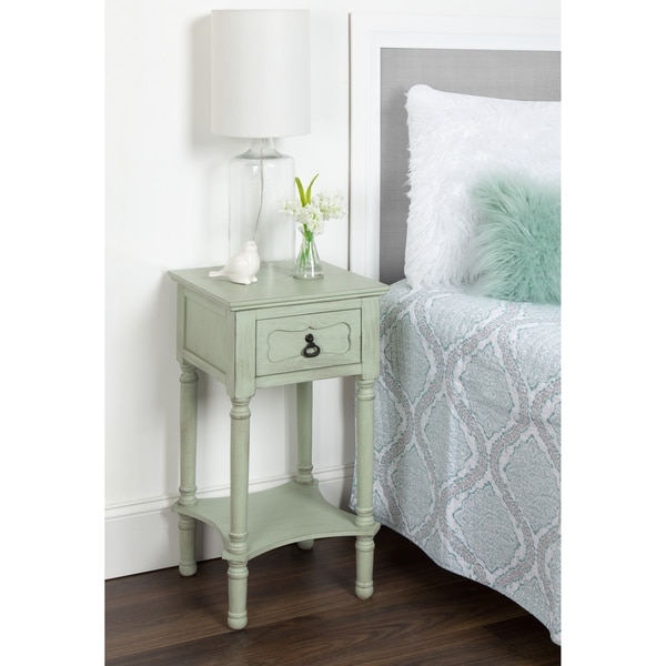 Marcella End Table with Drawer and Lower Shelf, Vintage Pastel Green