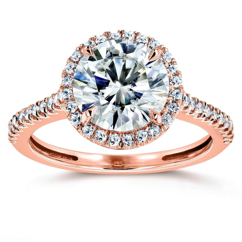 Annello by Kobelli 14k Gold 2 1/6ct TGW Moissanite and Diamond Round Brilliant Halo Engagement Ring (HI/VS, GH/I)