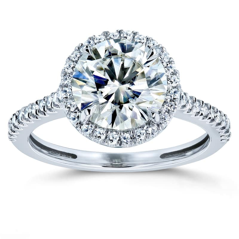 Annello by Kobelli 14k Gold 2 1/6ct TGW Moissanite and Diamond Round Brilliant Halo Engagement Ring (HI/VS, GH/I)