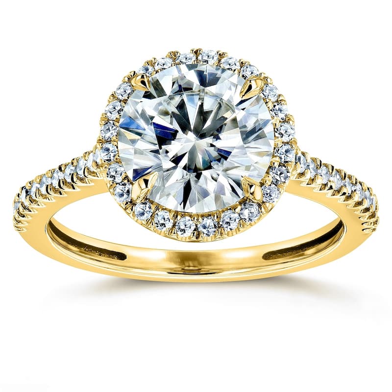 Annello by Kobelli 14k Gold 2 1/6ct TGW Moissanite and Diamond Round Brilliant Halo Engagement Ring (HI/VS, GH/I)