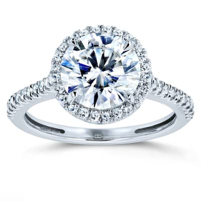 Annello by Kobelli 14k Gold 2 1/6ct TGW Forever One Moissanite and Diamond Round Brilliant Halo Engagement Ring (DEF/VS, GH/I)