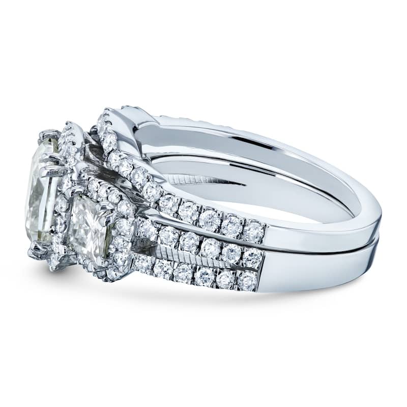Kobelli 3.1 Carats Moissanite & Natural Diamond 14k Solid Gold Princess Triple Halo 3-Stone Vintage Style Helena Bridal Set