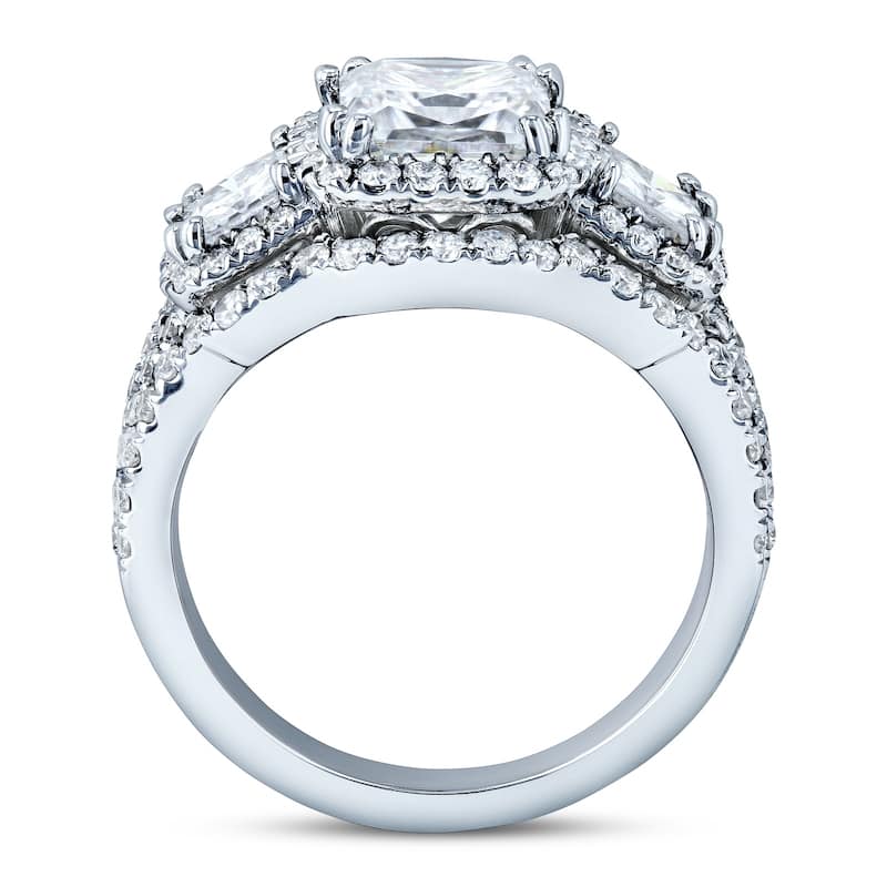 Kobelli 3.1 Carats Moissanite & Natural Diamond 14k Solid Gold Princess Triple Halo 3-Stone Vintage Style Helena Bridal Set