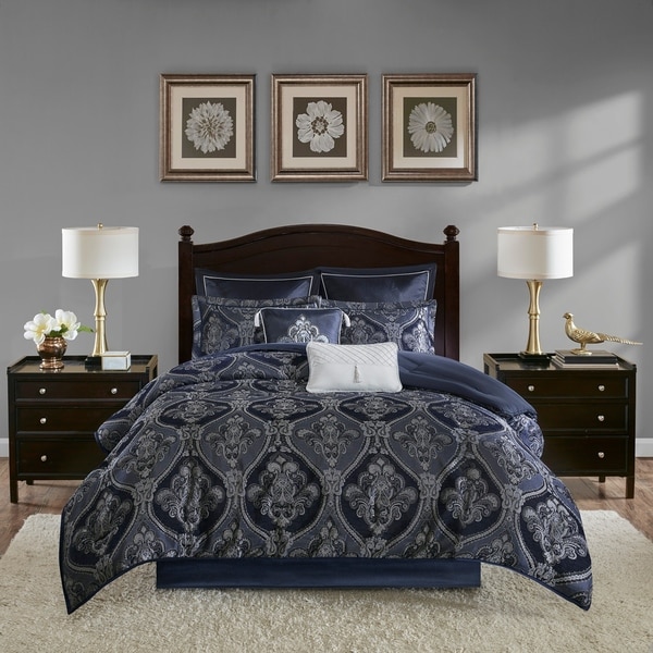 Madison Park Thane Blue 8 Piece Chenille Jacquard Comforter Set