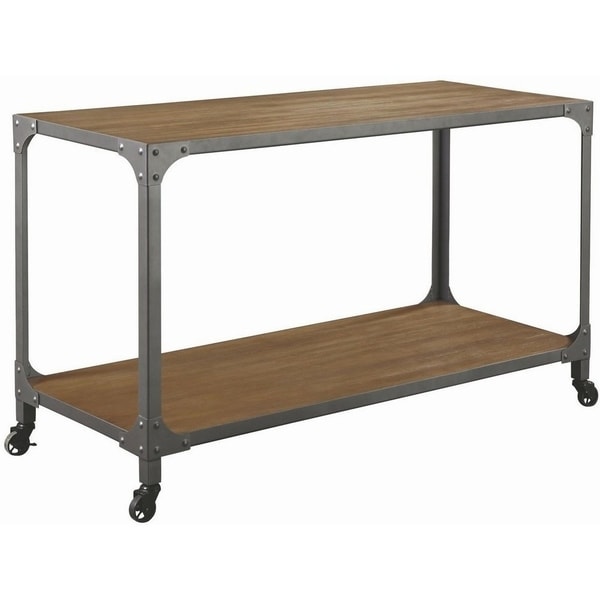 Wood And Metal Rolling Kitchen Island, Brown And Gray
