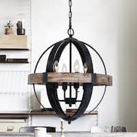 Farmhouse Weathered Oak Wooden 4-Light Orb Chandelier - N/A