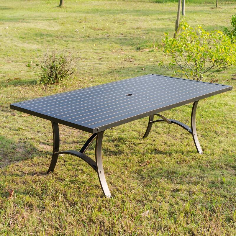 Brazos 7 Piece Patio Aluminum Dining Set with Cushions, 42x72 Inch Rectangle Dining Table