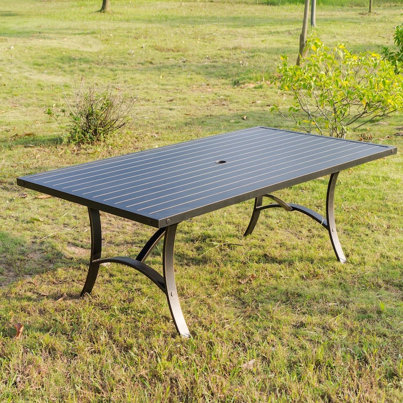 Brazos 7 Piece Patio Aluminum Dining Set with Cushions, 42x72 Inch Rectangle Dining Table