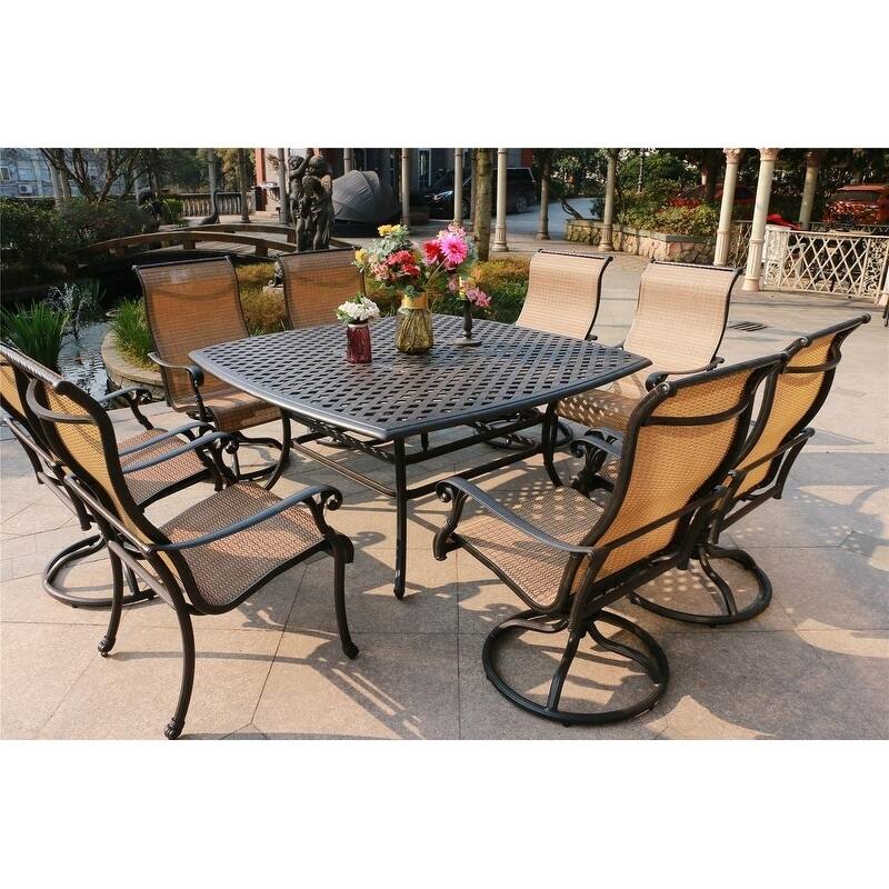Yorkshire 9pc Sling Dining Set with Aluminum Frame, 64" Square Table