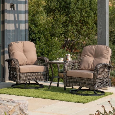Corvus Livorno Outdoor 3-piece Wicker Chat Set with Swivel Chairs