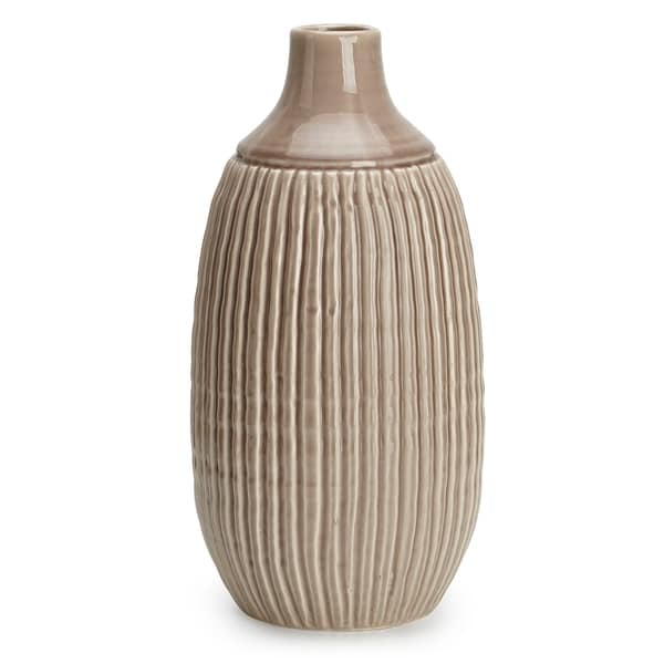 Stylish Appeal Ceramic Large Striped Vase, Brown