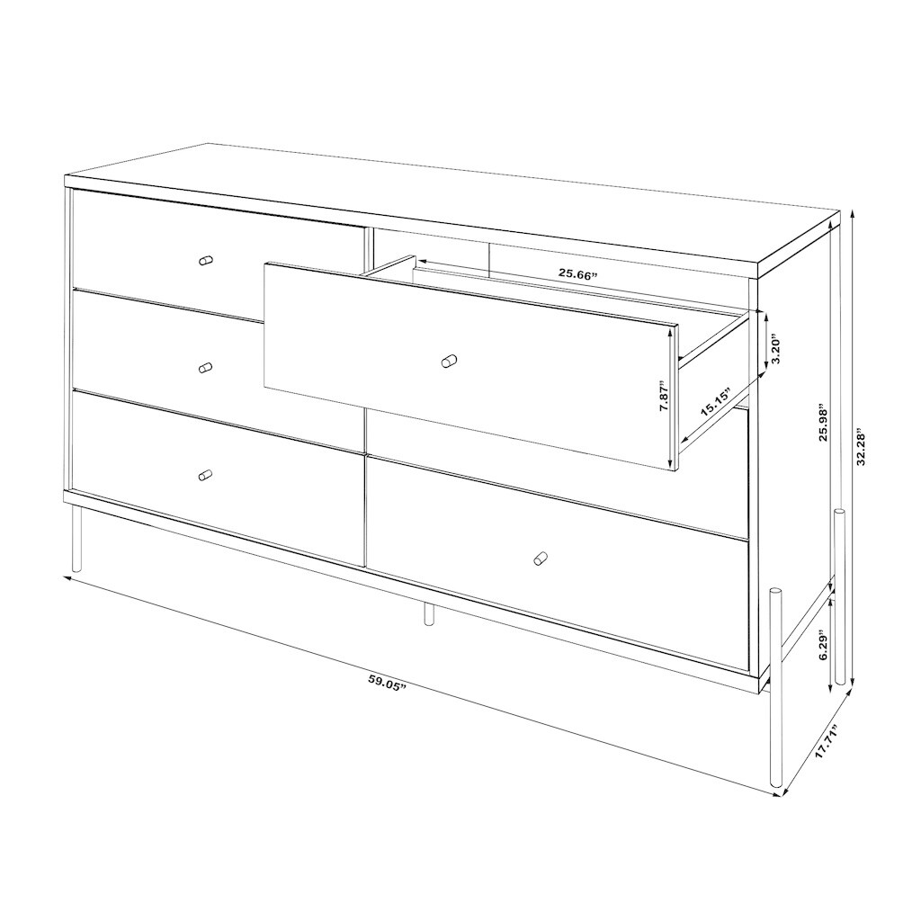 Shop Joy 59 Inch Wide Double Dresser With 6 Full Extension Drawers