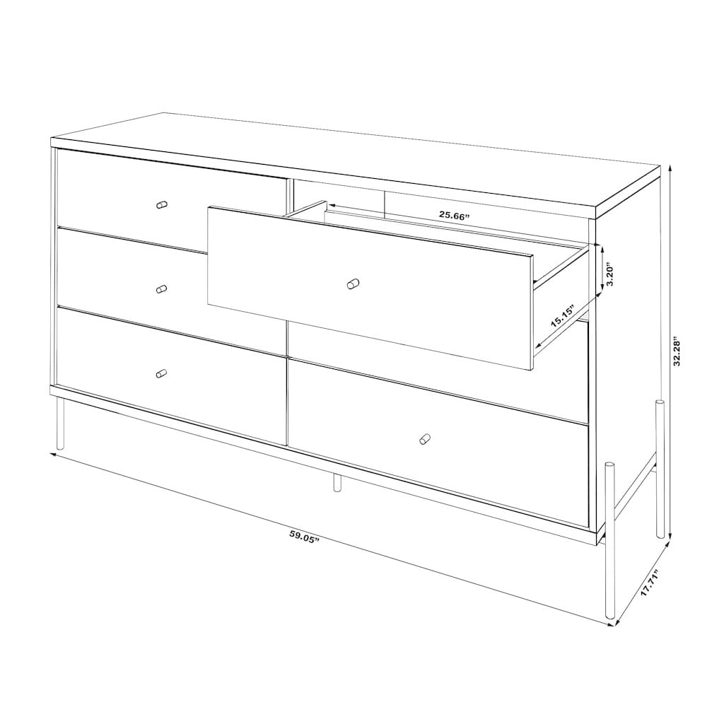 Shop Joy 59 Inch Wide Double Dresser With 6 Full Extension Drawers