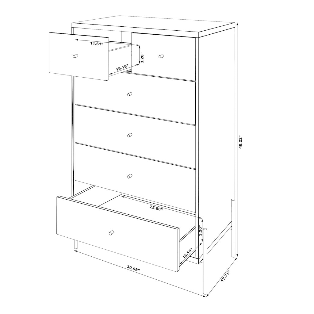 Shop Essence 48 23 Inch Tall Dresser With 5 Full Extension Drawers