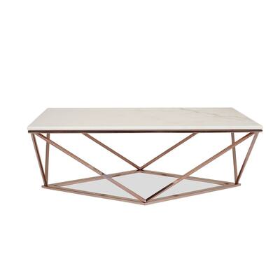 Whitney White Marble Coffee Table - Modern Gold Coffee Tables for Living Room - Rose Gold