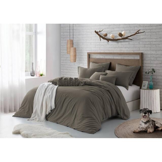 Swift Home Pre-washed Premium Crinkle Microfiber Duvet Set Stylish Wrinkle Look (Comforter Not Included) - Driftwood - Twin - Twin XL