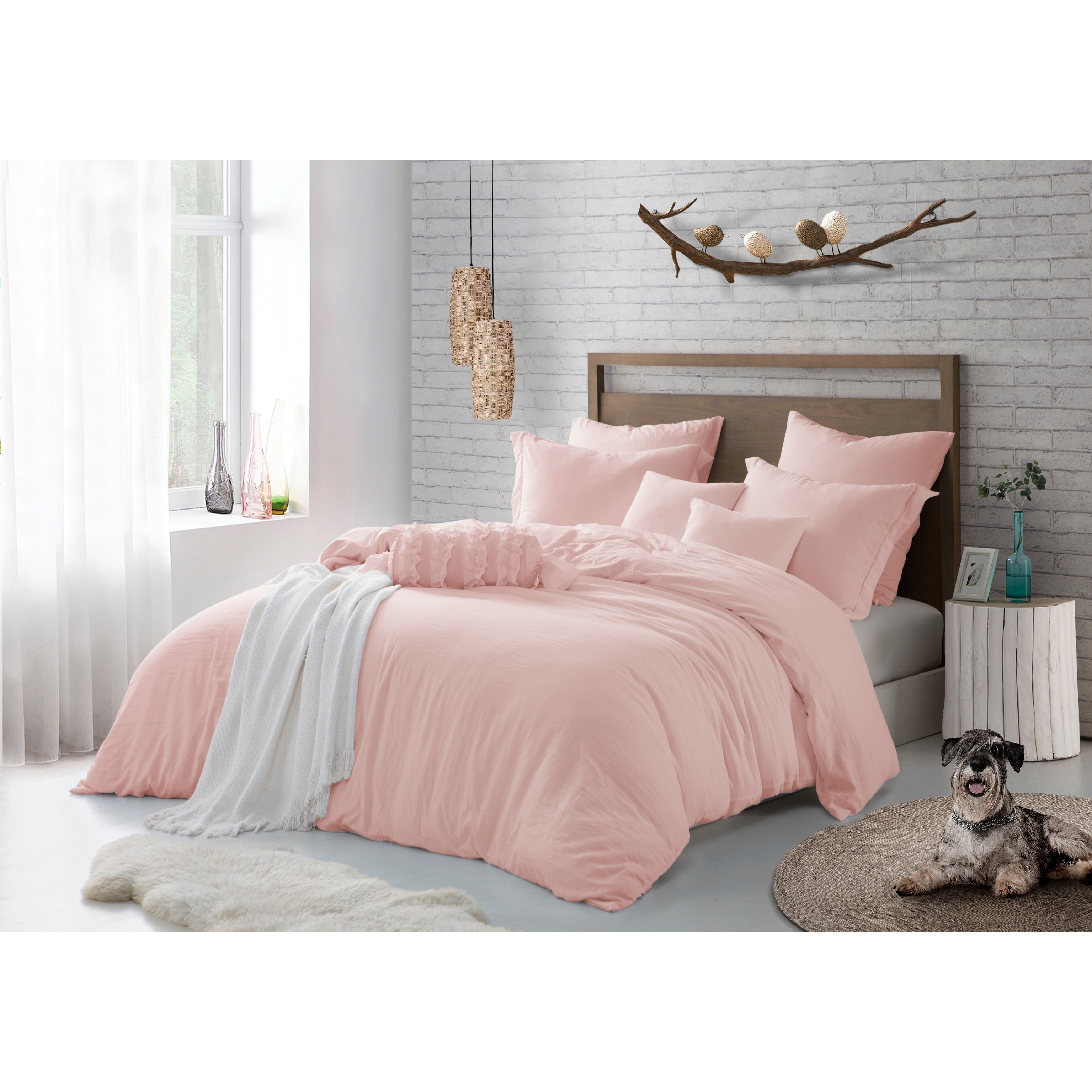 Calais Texture Stripe Crinkle Duvet Cover And Pillowcase Bedding Set Silver Pink