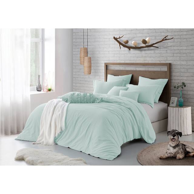 Swift Home Pre-washed Premium Crinkle Microfiber Duvet Set Stylish Wrinkle Look (Comforter Not Included) - dusty mint - Full - Queen