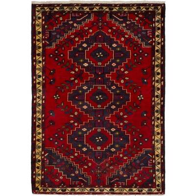 Hand-knotted Hamadan Red Wool Rug - 3'5" x 5'0"/3'5 x 5'0