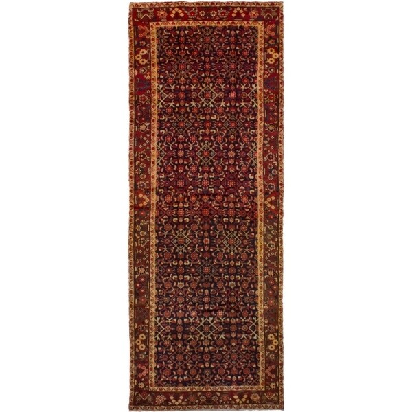 ECARPETGALLERY Hand-knotted Hosseinabad Dark Navy Wool Rug - 4'7 x 12'5