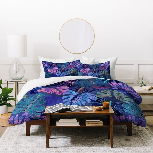 Deny Designs Tropical Florals Indigo Duvet Cover Set (3-Piece Set)