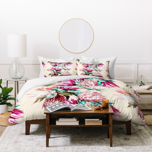 Duvet Quilt Cover Bedding Set with Printed Oversized Bloom of Flowers