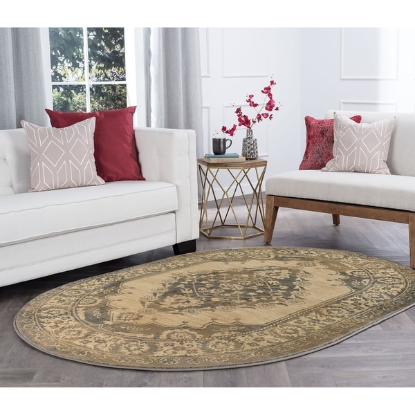 Alise Rugs Soho Transitional Border Oval Area Rug - 5'3 x 7'3