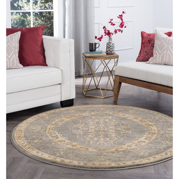 Alise Rugs Soho Transitional Border Round Area Rug - 5'3 x 5'3