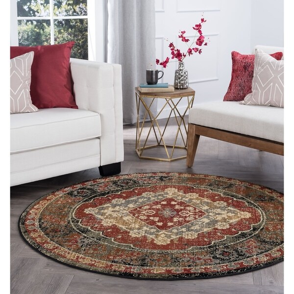 Alise Rugs Soho Transitional Border Round Area Rug - 5'3 x 5'3