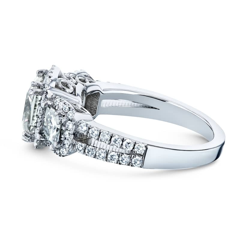 Annello by Kobelli 14k Gold 2 4/5ct TGW Princess Moissanite and Diamond Halo 3-Stone Engagement Ring (GH/VS, GH/I)