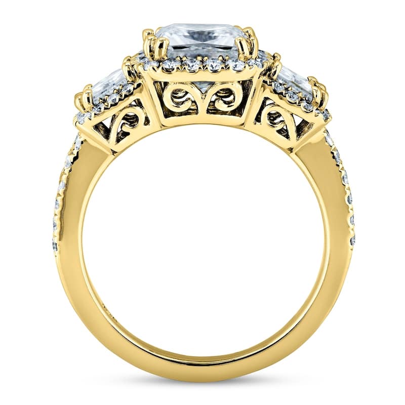 Annello by Kobelli 14k Gold 2 4/5ct TGW Princess Moissanite and Diamond Halo 3-Stone Engagement Ring (GH/VS, GH/I)