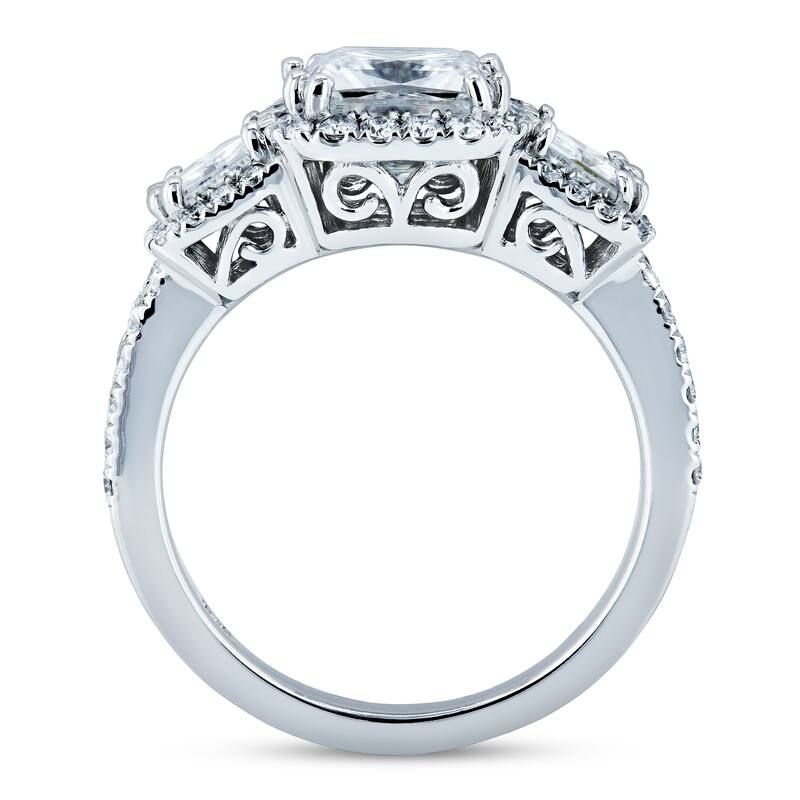 Annello by Kobelli 14k Gold 2 4/5ct TGW Princess Moissanite and Diamond Halo 3-Stone Engagement Ring (GH/VS, GH/I)