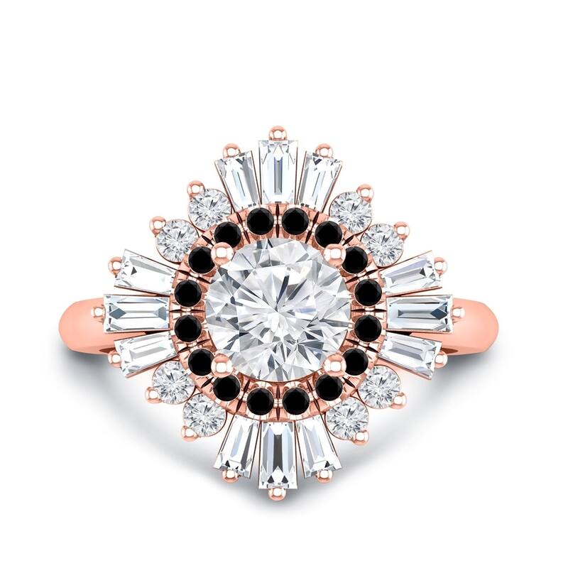 Auriya 14k Gold 3/4ctw Moissanite Ballerina Halo Black Diamond Engagement Ring 9/10ct TDW - Rose - 4