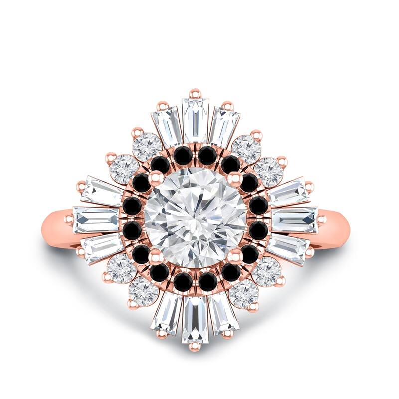 Auriya 14k Gold 3/4ctw Moissanite Ballerina Halo Black Diamond Engagement Ring 9/10ct TDW