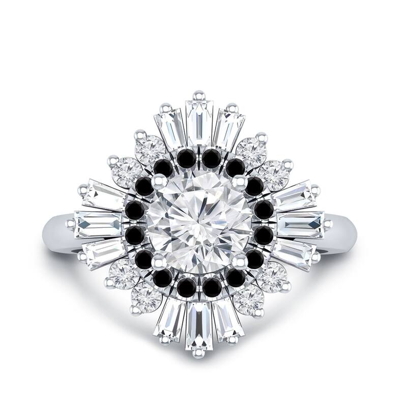 Auriya 14k Gold 3/4ctw Moissanite Ballerina Halo Black Diamond Engagement Ring 9/10ct TDW - White - 8.5