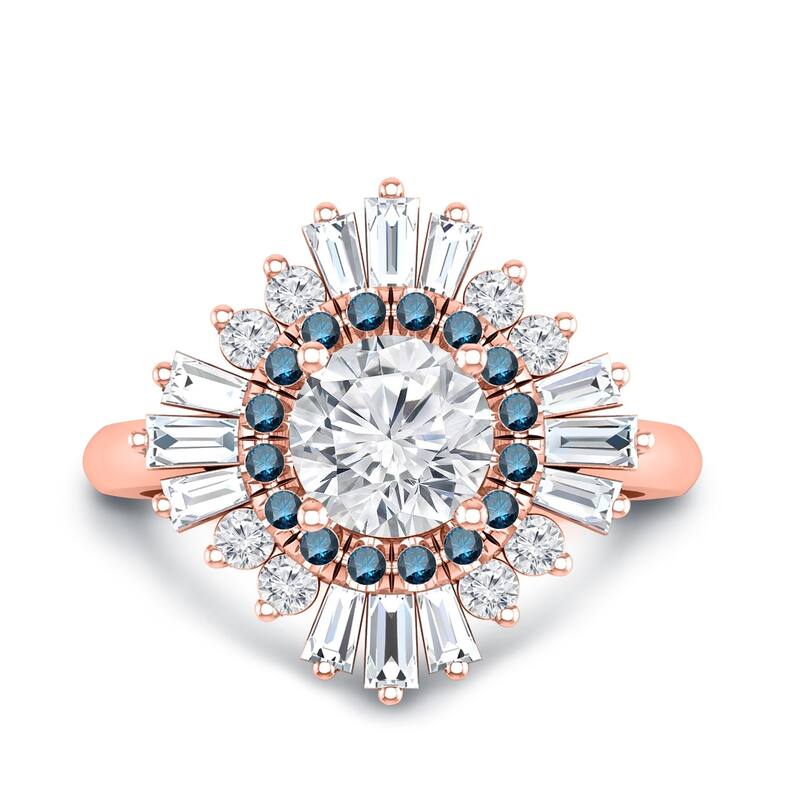 Auriya 14k Gold 3/4ctw Moissanite Ballerina Halo Blue Diamond Engagement Ring 1ct TDW