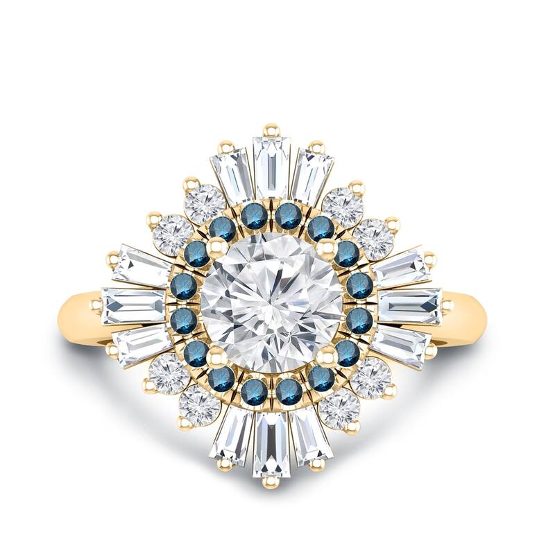 Auriya 14k Gold 3/4ctw Moissanite Ballerina Halo Blue Diamond Engagement Ring 1ct TDW