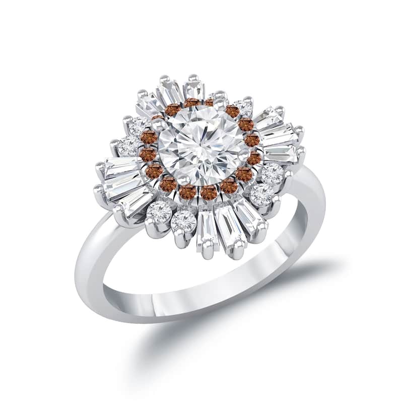 Auriya 14k Gold Vintage Ballerina 3/4ct Moissanite and Brown & White Halo Diamond Engagement Ring (G-H, I1-I2)
