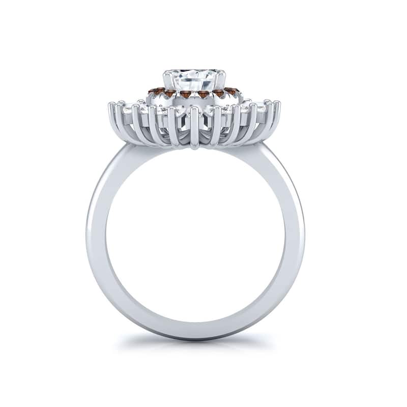 Auriya 14k Gold Vintage Ballerina 3/4ct Moissanite and Brown & White Halo Diamond Engagement Ring (G-H, I1-I2)