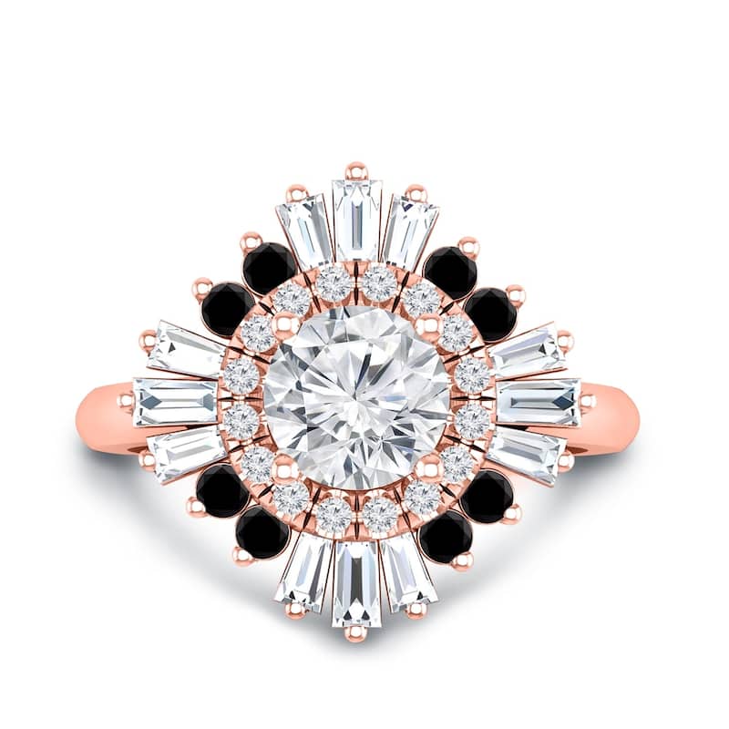 Auriya 14k Gold 3/4ctw Moissanite Ballerina Halo Black Diamond Engagement Ring 9/10ct TDW
