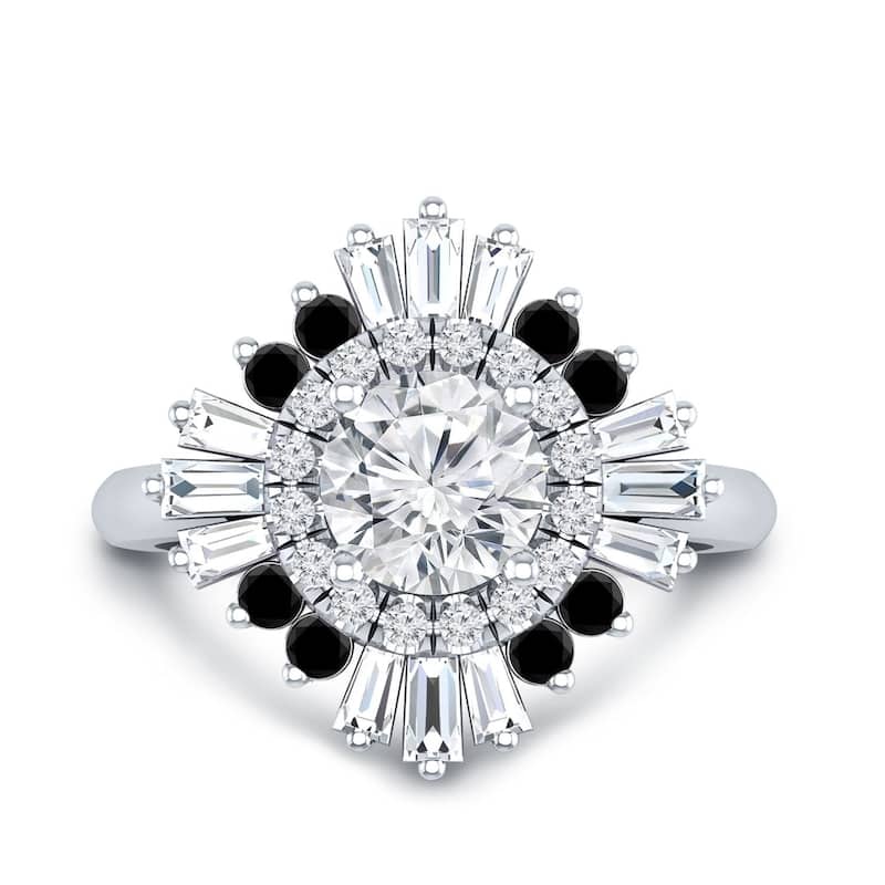 Auriya 14k Gold 3/4ctw Moissanite Ballerina Halo Black Diamond Engagement Ring 9/10ct TDW - White - 10