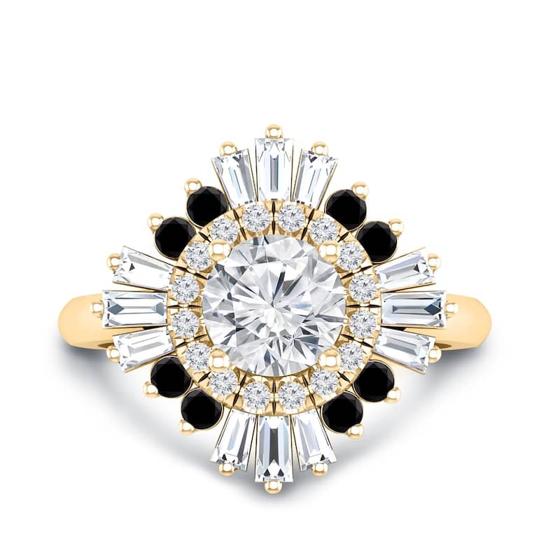 Auriya 14k Gold 3/4ctw Moissanite Ballerina Halo Black Diamond Engagement Ring 9/10ct TDW