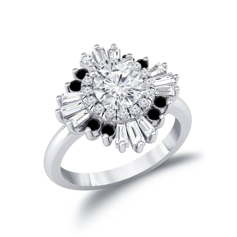 Auriya 14k Gold 3/4ctw Moissanite Ballerina Halo Black Diamond Engagement Ring 9/10ct TDW