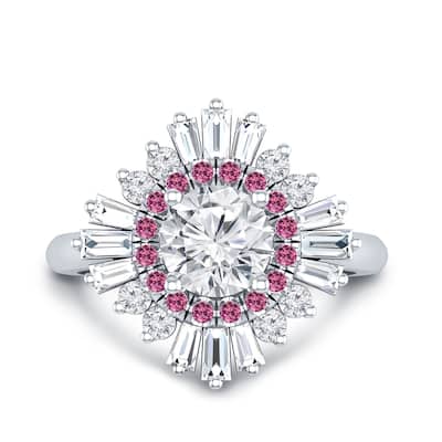 Auriya Vintage Ballerina 3/4ct Moissanite Pink Sapphire and Halo Diamond Engagement Ring 14k Gold (G-H, I1-I2)