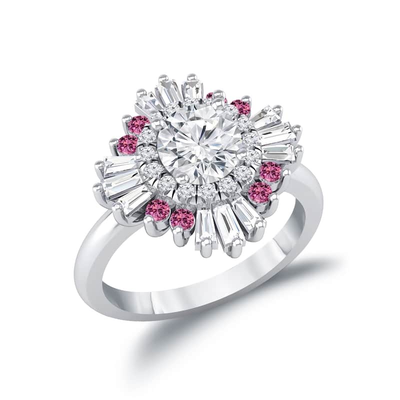 Auriya Vintage Ballerina 3/4ct Moissanite Pink Sapphire and Halo Diamond Engagement Ring 14k Gold (G-H, I1-I2)